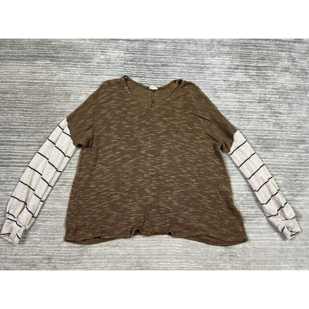 Peach Love California Sweater Womens Large Brown Long Sleeve V-Neck Made in USA